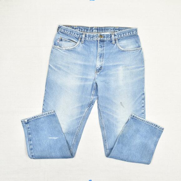 VTG All American Men's Straight Jeans Zip Cotton Blue Size 34x30 USA Made Stain - Picture 2 of 8